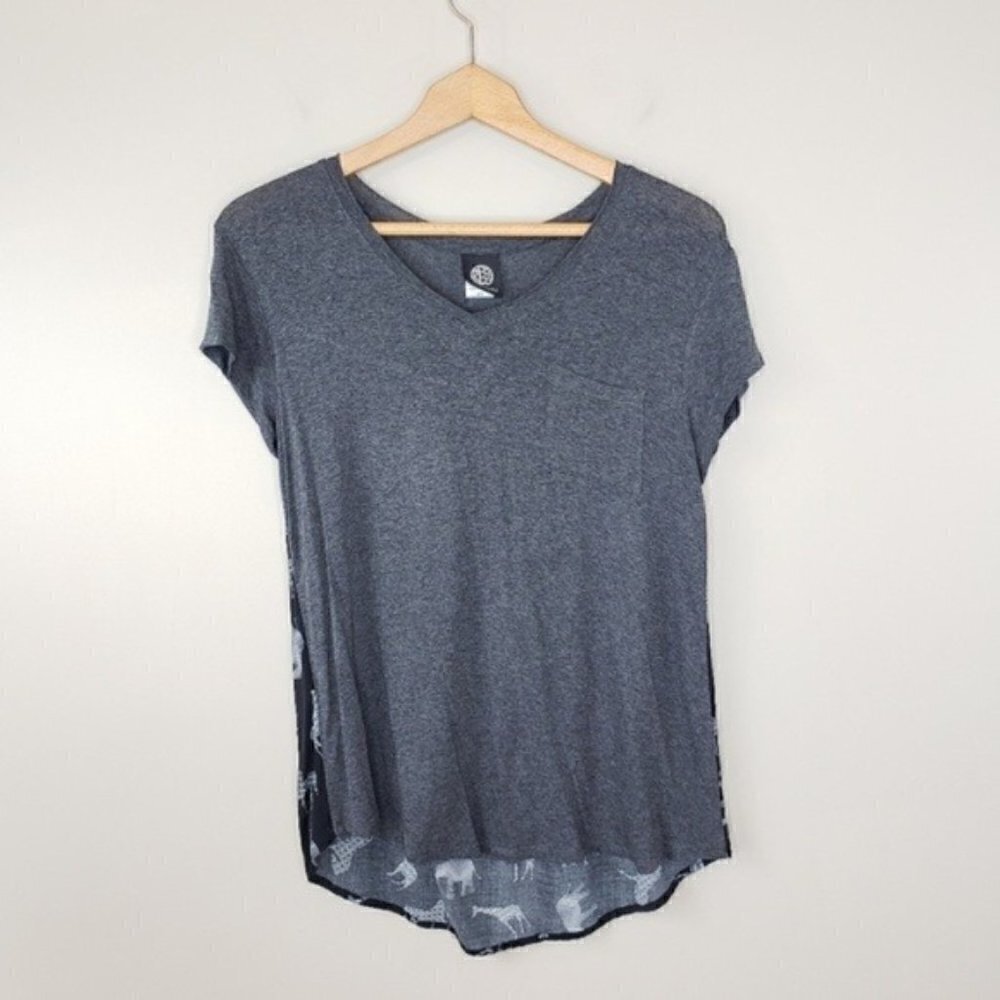 Bobeau Gray Mixed Media Zebra Elephant Giraffe Printed Back Top Size XS